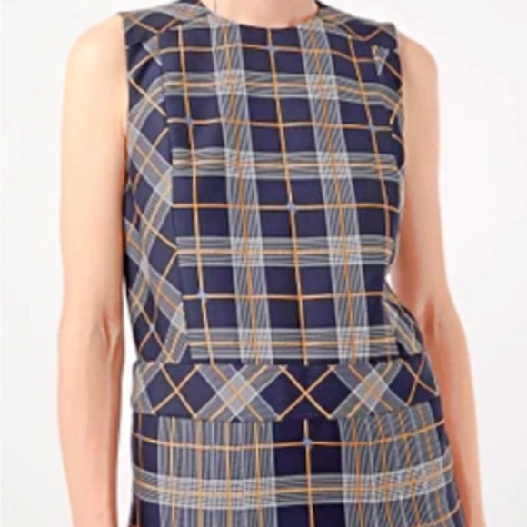 Burberry Alana Embroidered Equestrian Knight Logo Navy Plaid Mini Dress US 8 - Picture 3 of 16